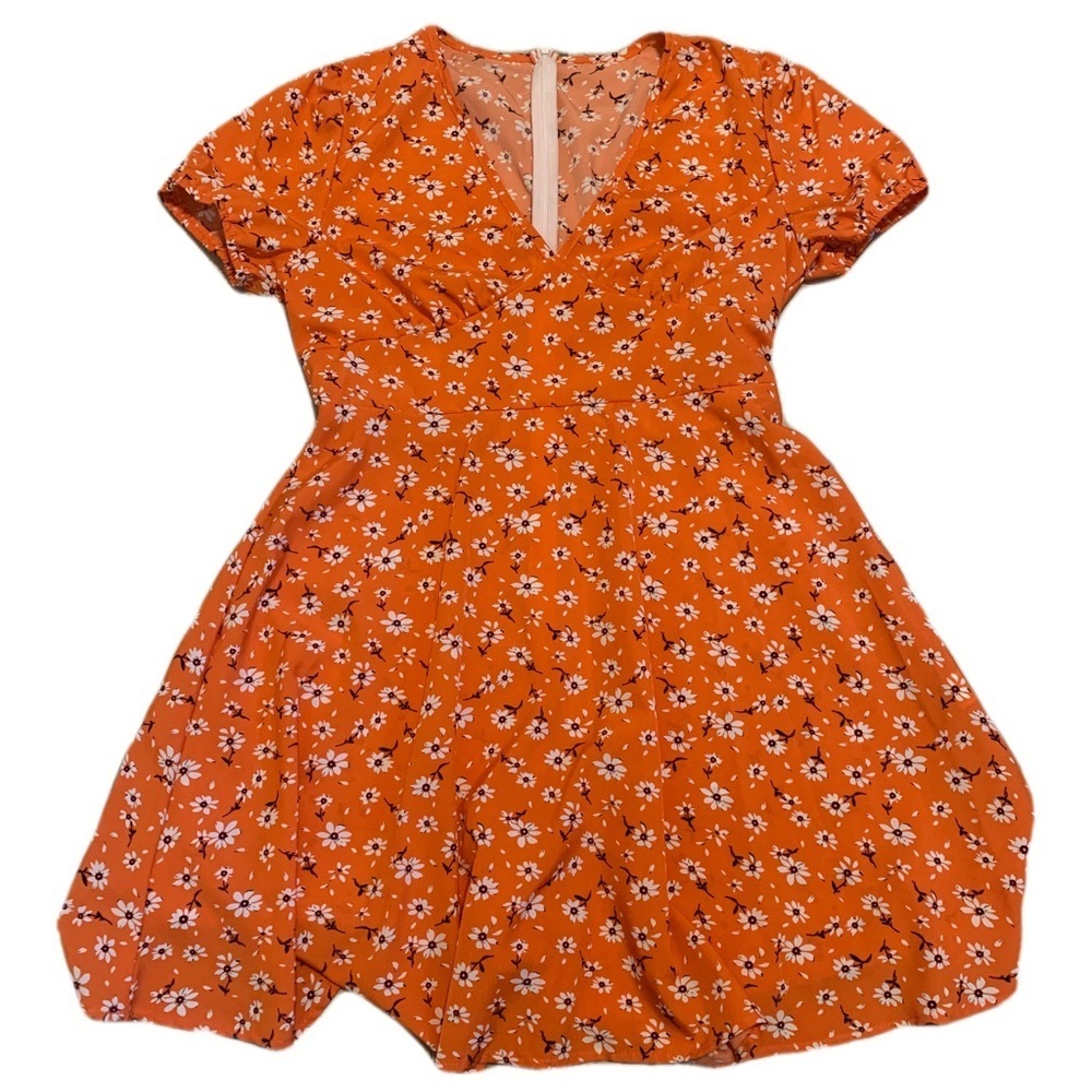 3/$15 SHEIN Orange & White Floral V-Neck Mini Dress, Size L